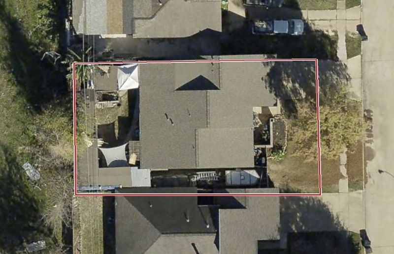 Aerial photo of 11539 Villa Heights Dr, lot outlined in red