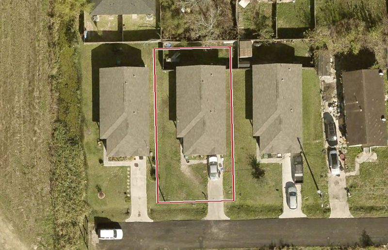 Aerial photo of 9707 Yuma, lot outlined in red