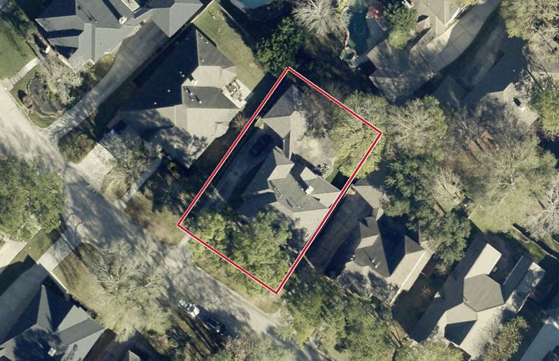 Aerial photo of 3014 Poplar Valley Way, lot outlined in red