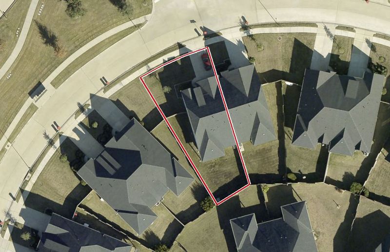 Aerial photo of 23703 Celeste Fig Dr, lot outlined in red