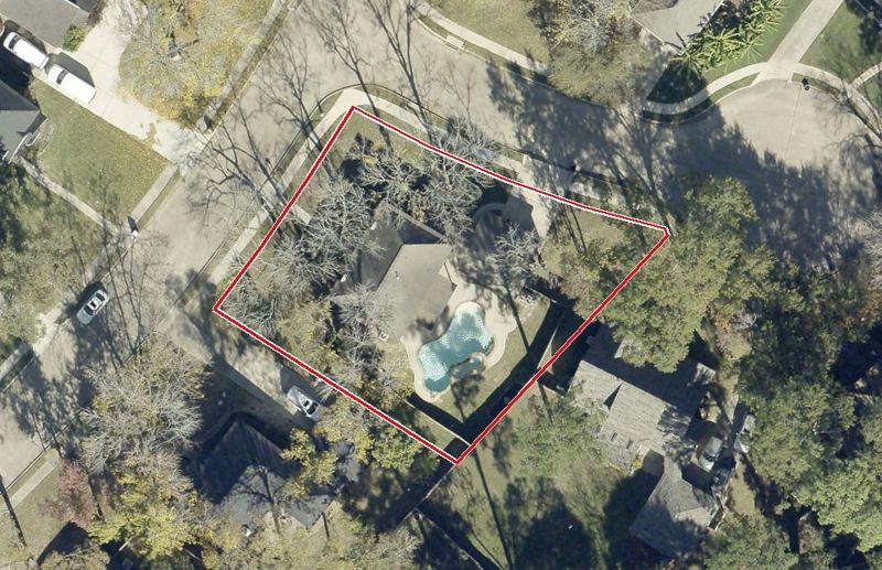 Aerial photo of 12623 Rifleman Trl, lot outlined in red